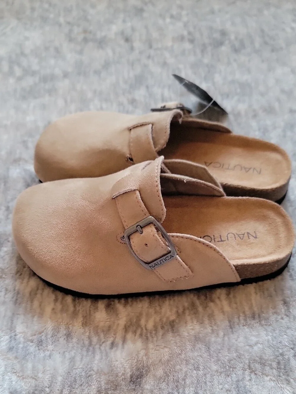 Nautica Kids Tan Suede Slip-On Clogs with Buckle Accent Size 13